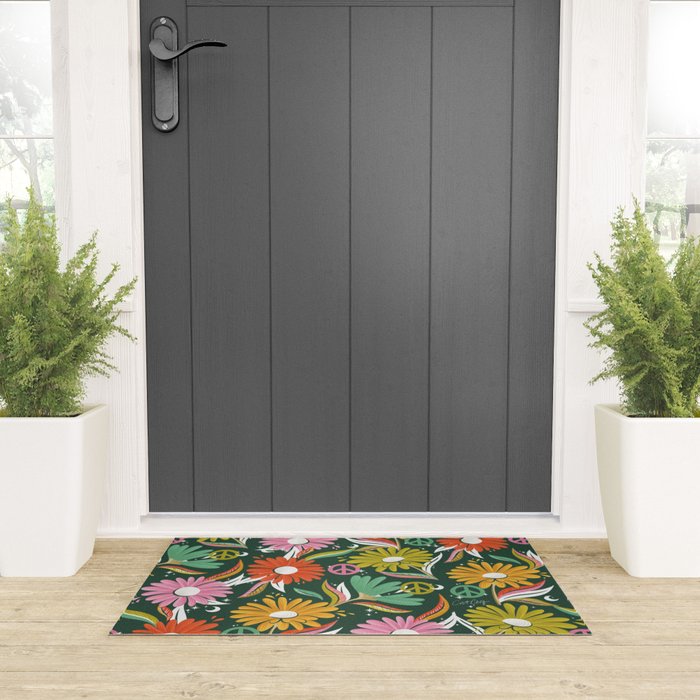 Drippy Daisy Dreamscape - Rainbow on Kelly Green Welcome Mat Gallery Image 3