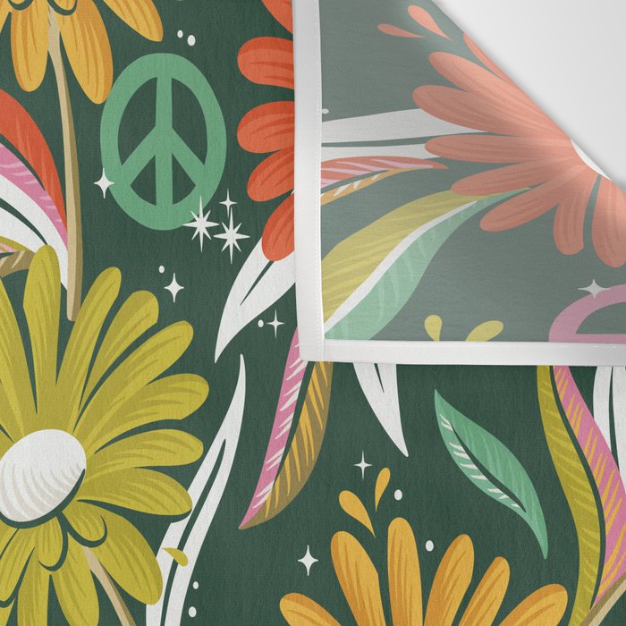 Drippy Daisy Dreamscape - Rainbow on Kelly Green Wall Tapestry Gallery Image 3