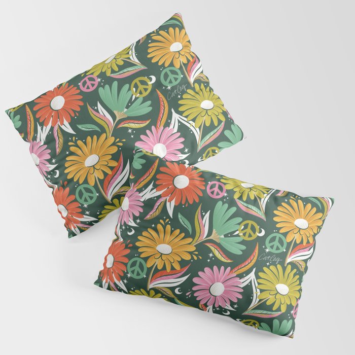 Drippy Daisy Dreamscape - Rainbow on Kelly Green Pillow Sham Gallery Image 3