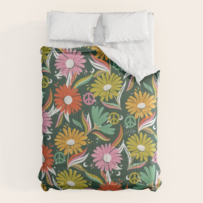 Drippy Daisy Dreamscape - Rainbow on Kelly Green Comforter Gallery Image 6