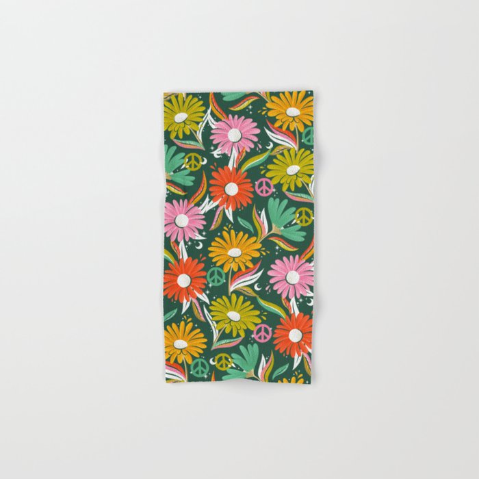 Drippy Daisy Dreamscape - Rainbow on Kelly Green Bath Towel Gallery Image 1