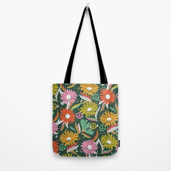 Drippy Daisy Dreamscape - Rainbow on Kelly Green Tote Bag Gallery Image 2