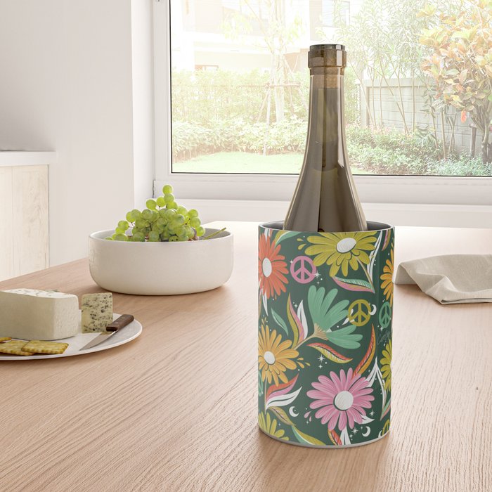Drippy Daisy Dreamscape - Rainbow on Kelly Green Wine Chiller Gallery Image 4