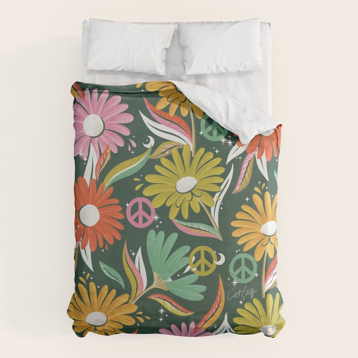 Drippy Daisy Dreamscape - Rainbow on Kelly Green Duvet Cover Gallery Image 6