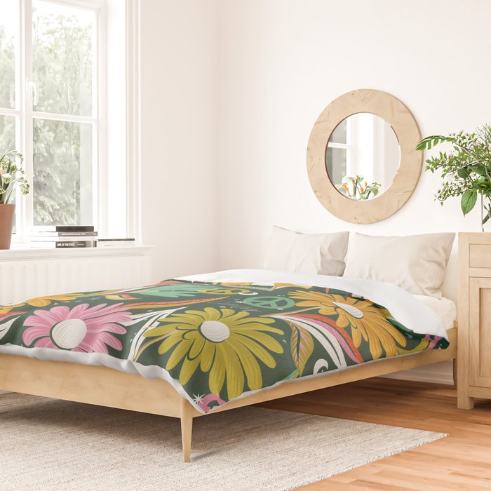 Drippy Daisy Dreamscape - Rainbow on Kelly Green Duvet Cover Gallery Image 2