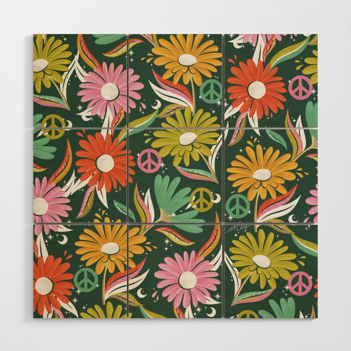 Drippy Daisy Dreamscape - Rainbow on Kelly Green Wood Wall Art Gallery Image 1