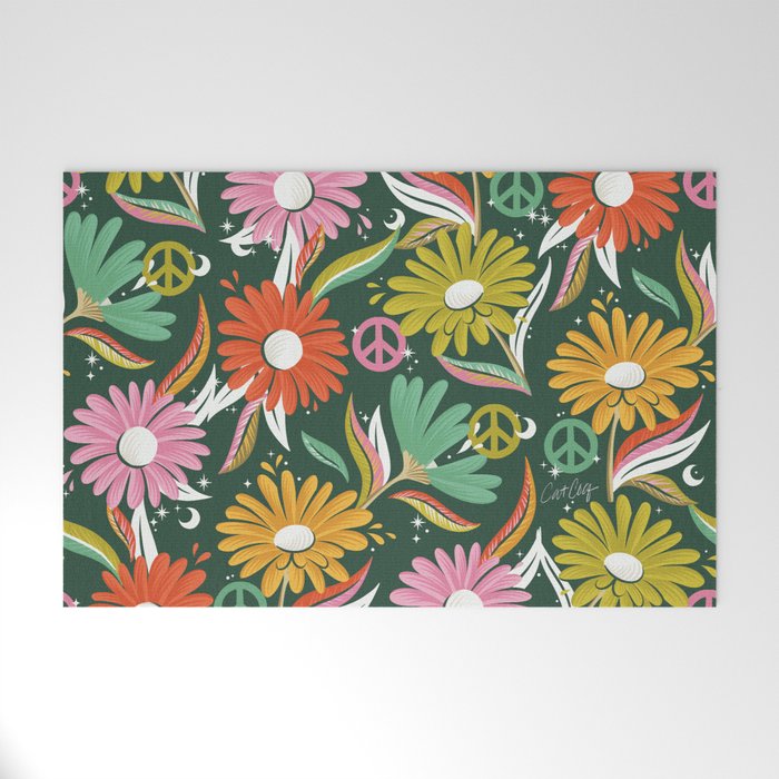 Drippy Daisy Dreamscape - Rainbow on Kelly Green Welcome Mat Gallery Image 1