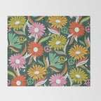 Drippy Daisy Dreamscape - Rainbow on Kelly Green Throw Blanket Gallery Image 2