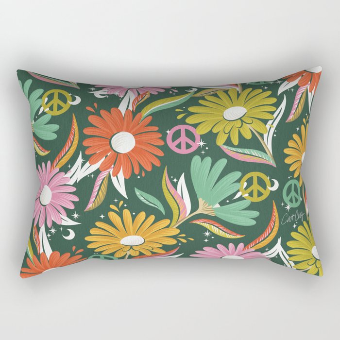 Drippy Daisy Dreamscape - Rainbow on Kelly Green Rectangular Pillow Gallery Image 2
