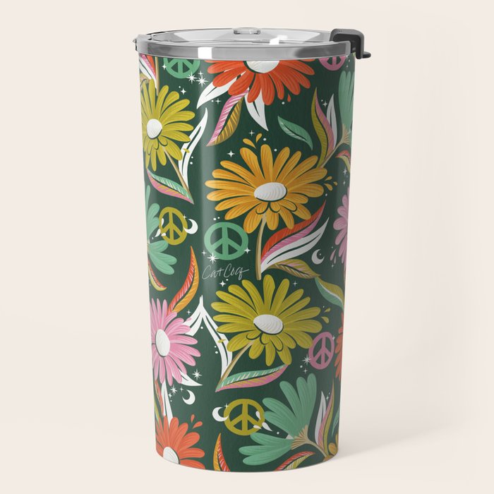 Drippy Daisy Dreamscape - Rainbow on Kelly Green Travel Mug Gallery Image 2