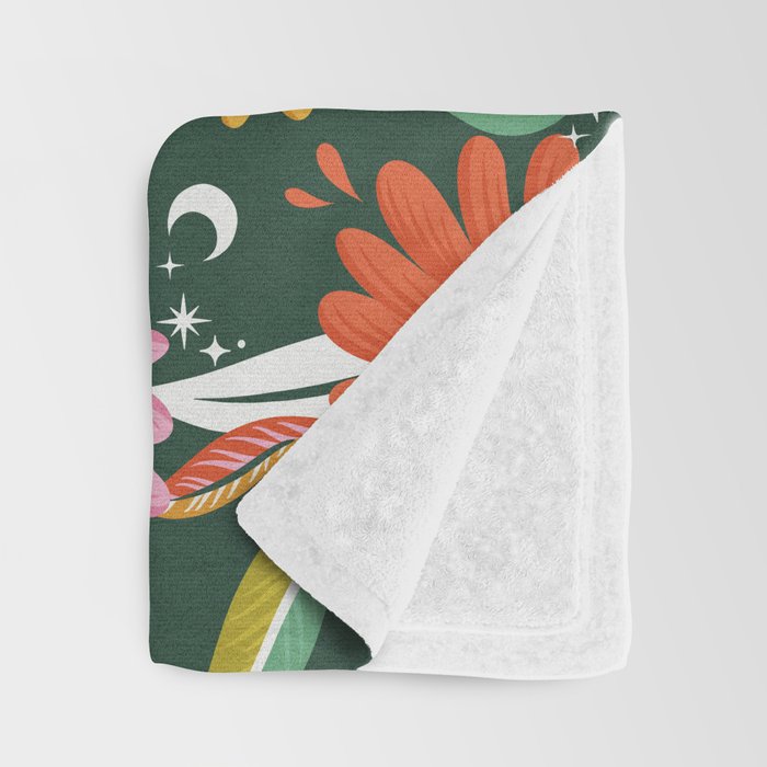 Drippy Daisy Dreamscape - Rainbow on Kelly Green Throw Blanket Gallery Image 3