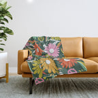 Drippy Daisy Dreamscape - Rainbow on Kelly Green Throw Blanket Gallery Image 1