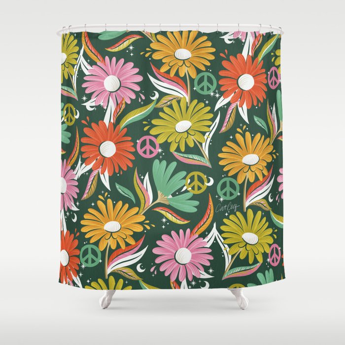 Drippy Daisy Dreamscape - Rainbow on Kelly Green Shower Curtain Gallery Image 1