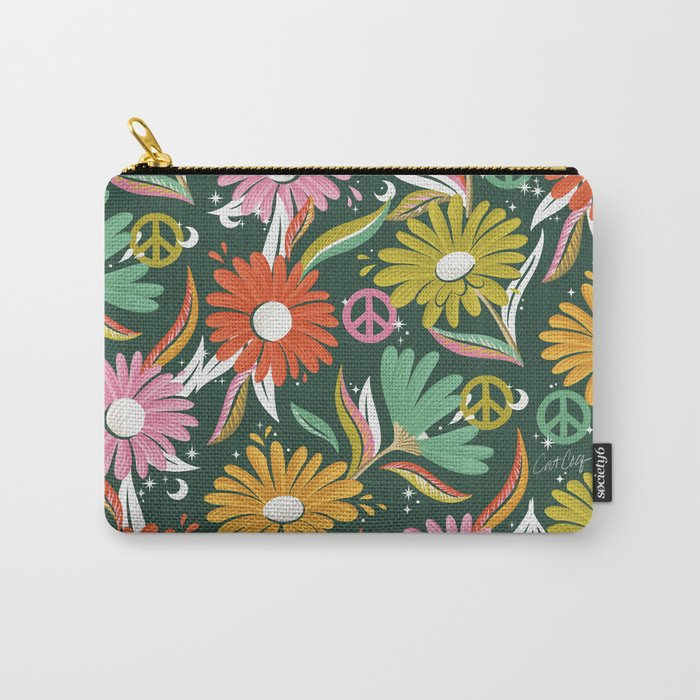 Drippy Daisy Dreamscape - Rainbow on Kelly Green Carry All Pouch Gallery Image 1