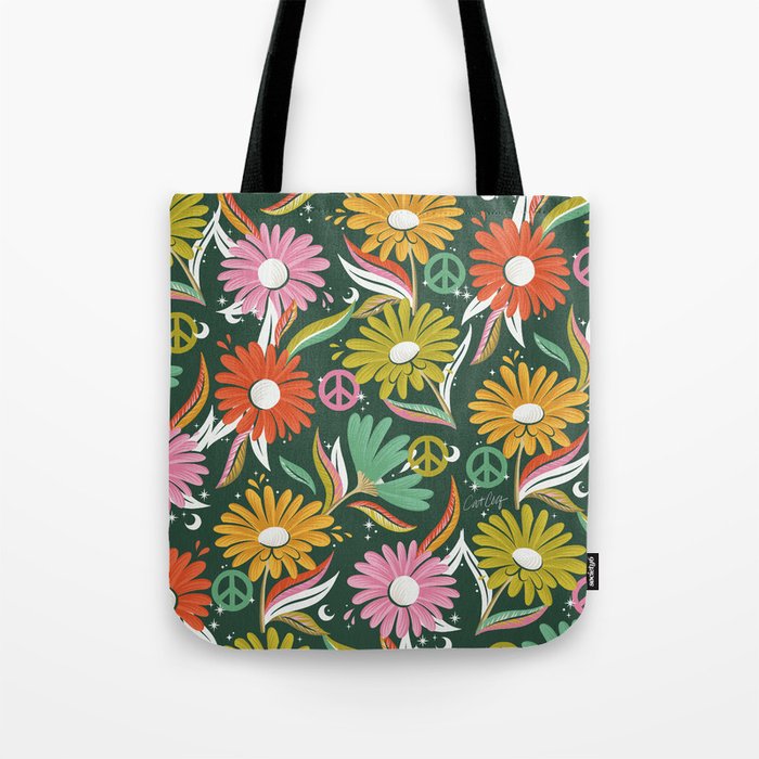 Drippy Daisy Dreamscape - Rainbow on Kelly Green Tote Bag Gallery Image 1