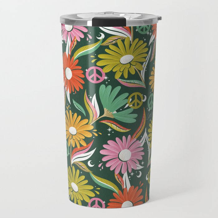 Drippy Daisy Dreamscape - Rainbow on Kelly Green Travel Mug Gallery Image 1