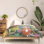 Drippy Daisy Dreamscape - Rainbow on Kelly Green Comforter Gallery Image 3