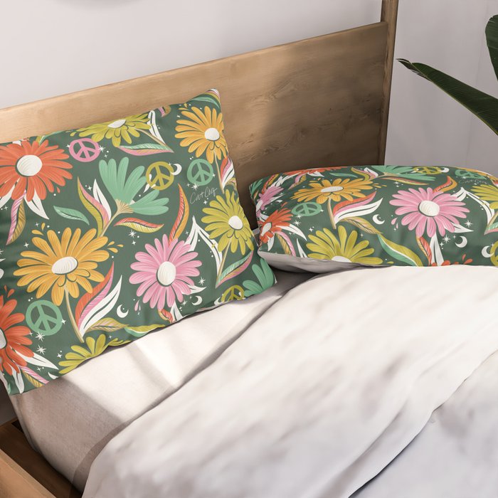 Drippy Daisy Dreamscape - Rainbow on Kelly Green Pillow Sham Gallery Image 2