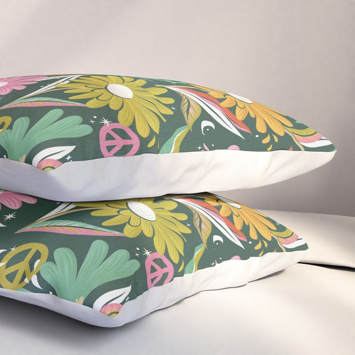 Drippy Daisy Dreamscape - Rainbow on Kelly Green Pillow Sham Gallery Image 3