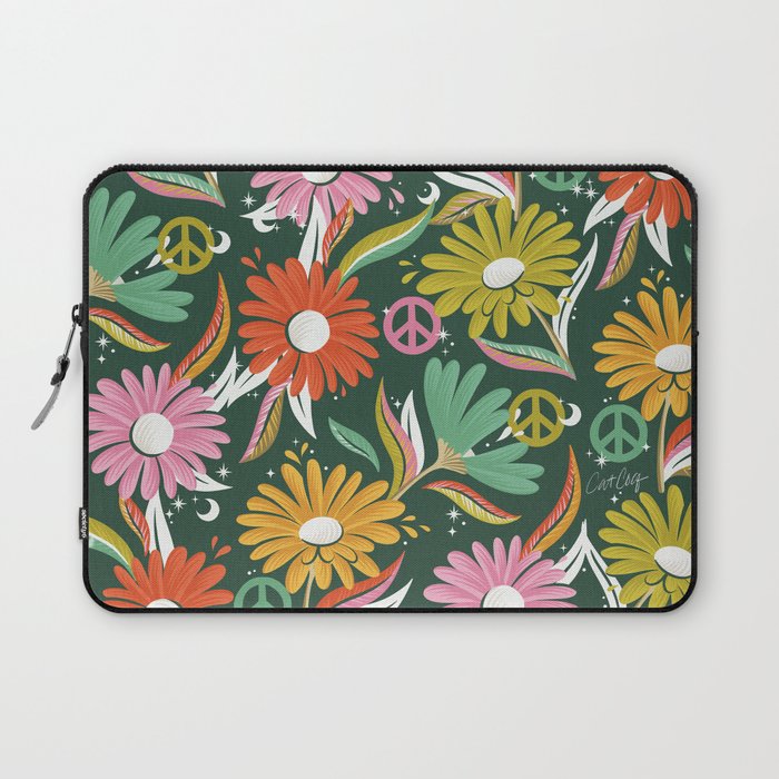 Drippy Daisy Dreamscape - Rainbow on Kelly Green Laptop Sleeve Gallery Image 1