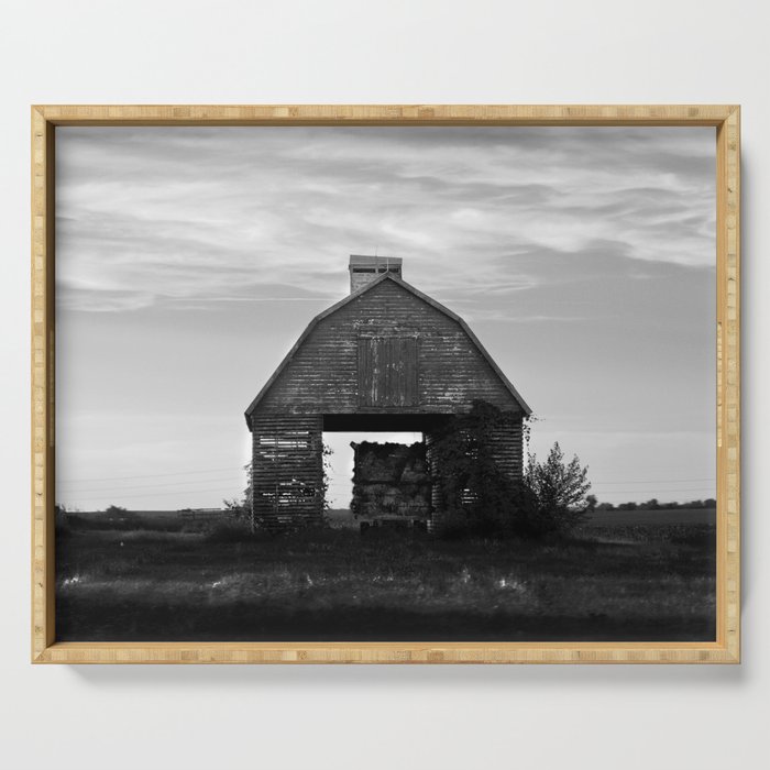 Country Corn Crib Black and White Farm Photography Serving Tray Gallery Image 1