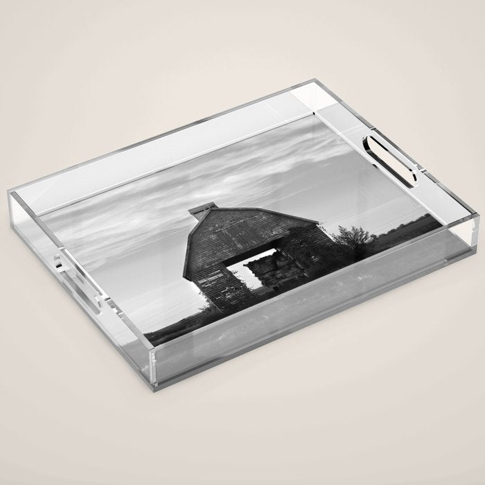 Country Corn Crib Black and White Farm Photography Acrylic Tray Gallery Image 1