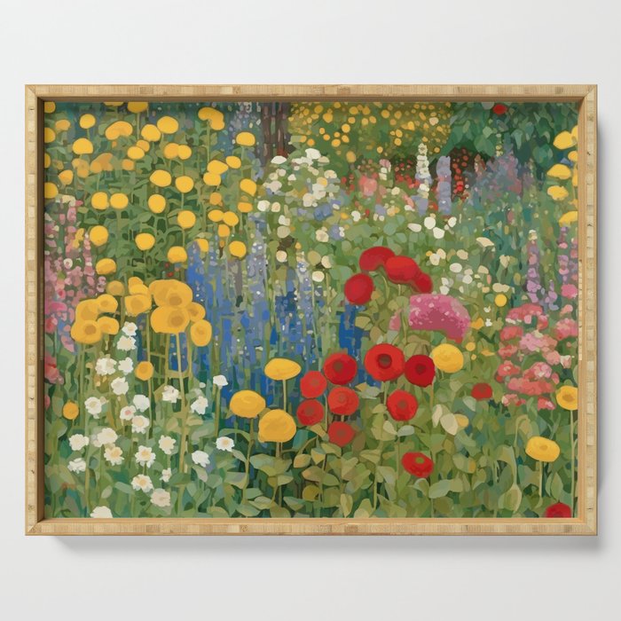 Gustav Klimt Style Colorful Flower Garden Serving Tray Gallery Image 1