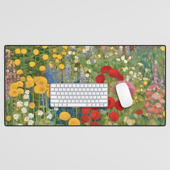 Gustav Klimt Style Colorful Flower Garden Desk Mat Gallery Image 1
