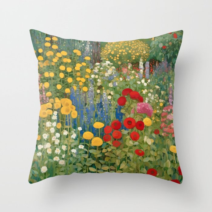 Gustav Klimt Style Colorful Flower Garden Throw Pillow Gallery Image 1
