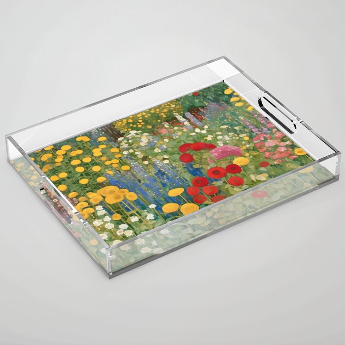 Gustav Klimt Style Colorful Flower Garden Acrylic Tray Gallery Image 1
