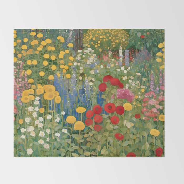 Gustav Klimt Style Colorful Flower Garden Throw Blanket Gallery Image 2