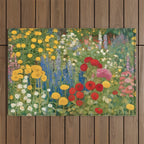 Gustav Klimt Style Colorful Flower Garden Outdoor Rug Gallery Image 1