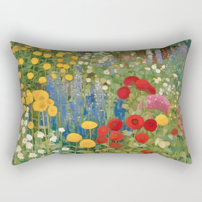 Gustav Klimt Style Colorful Flower Garden Rectangular Pillow Gallery Image 1