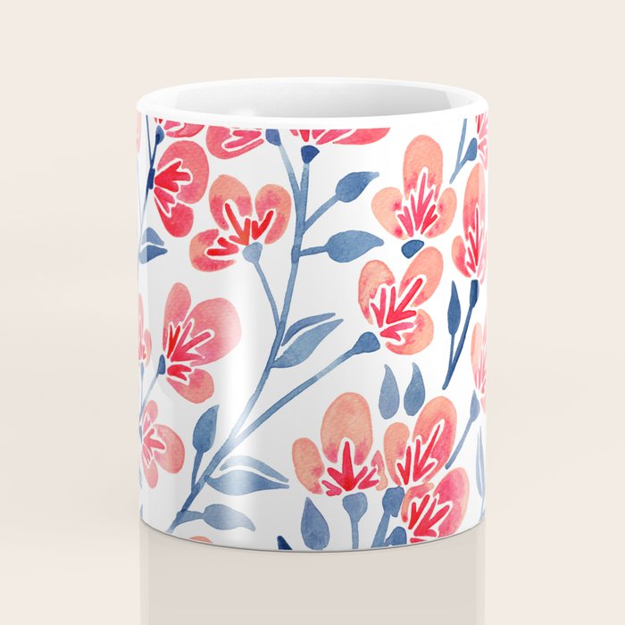 Cherry Blossoms - Melon & Navy Palette Coffee Mug Gallery Image 4