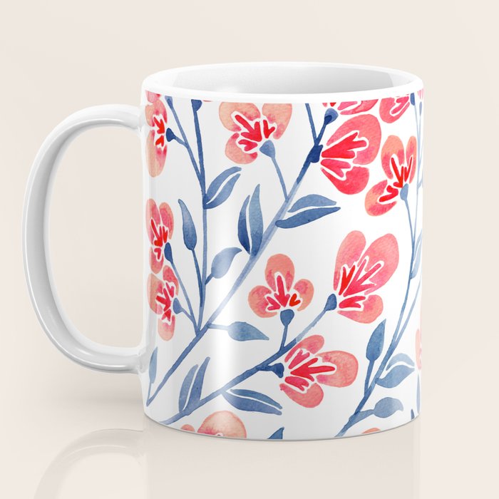 Cherry Blossoms - Melon & Navy Palette Coffee Mug Gallery Image 3