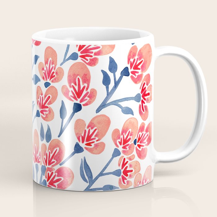 Cherry Blossoms - Melon & Navy Palette Coffee Mug Gallery Image 1