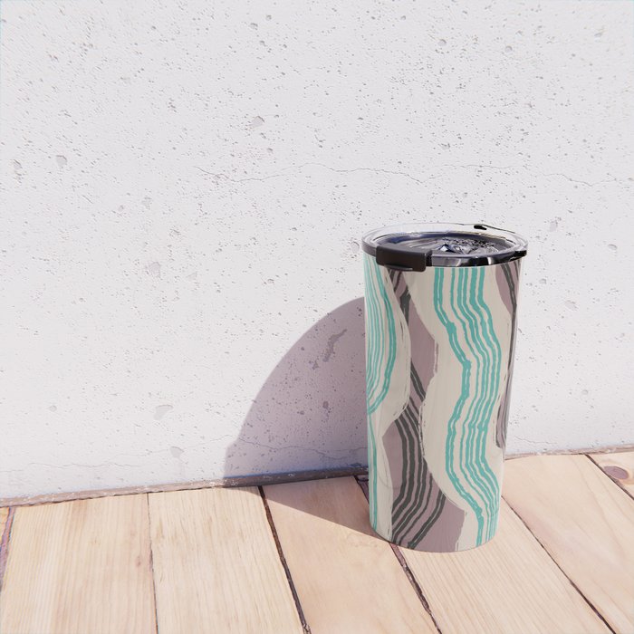 Muted pink and green stripe pattern Travel Mug Gallery Image 4