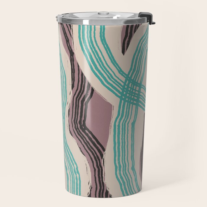 Muted pink and green stripe pattern Travel Mug Gallery Image 2