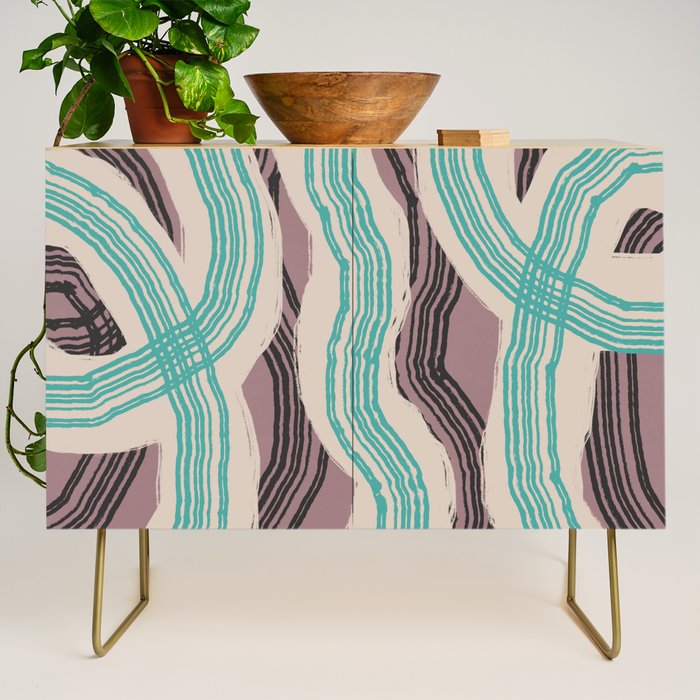 Muted pink and green stripe pattern Credenza Gallery Image 1