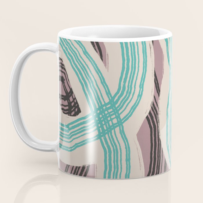 Muted pink and green stripe pattern Coffee Mug Gallery Image 3
