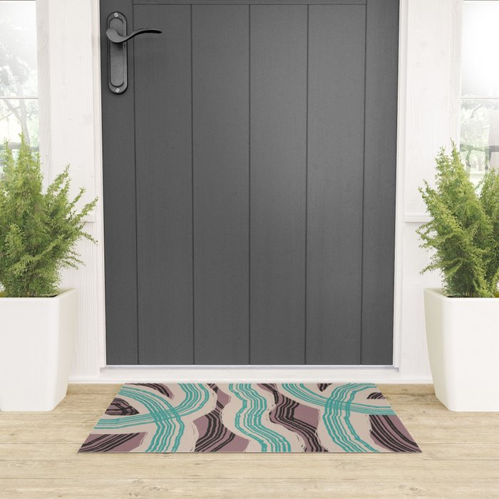 Muted pink and green stripe pattern Welcome Mat Gallery Image 3