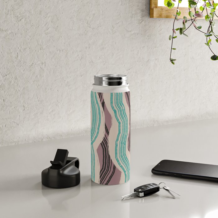 Muted pink and green stripe pattern Water Bottle Gallery Image 4