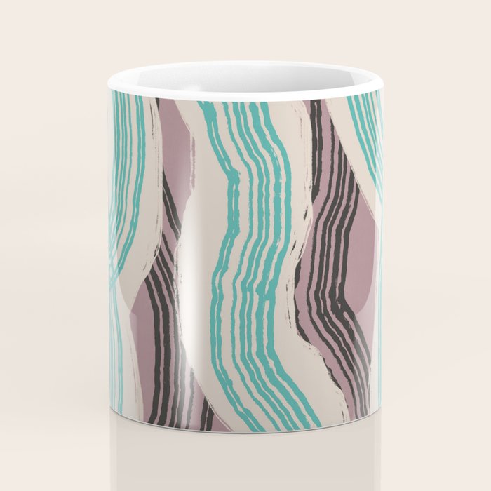 Muted pink and green stripe pattern Coffee Mug Gallery Image 4