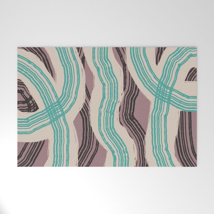 Muted pink and green stripe pattern Welcome Mat Gallery Image 1