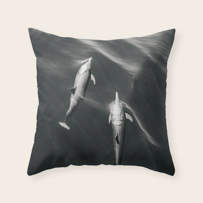 Dolphins II - BW Throw Pillow