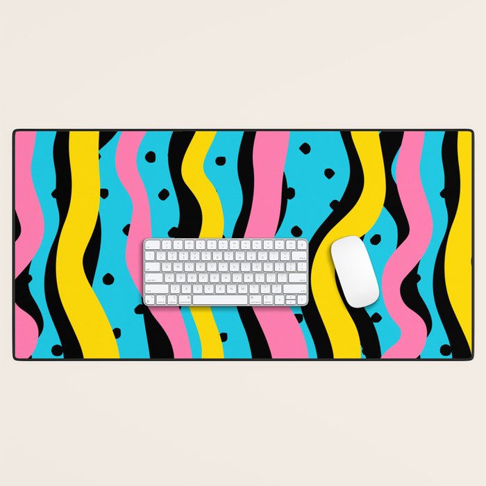 Colorful retro neon stripe art pattern Desk Mat Gallery Image 1
