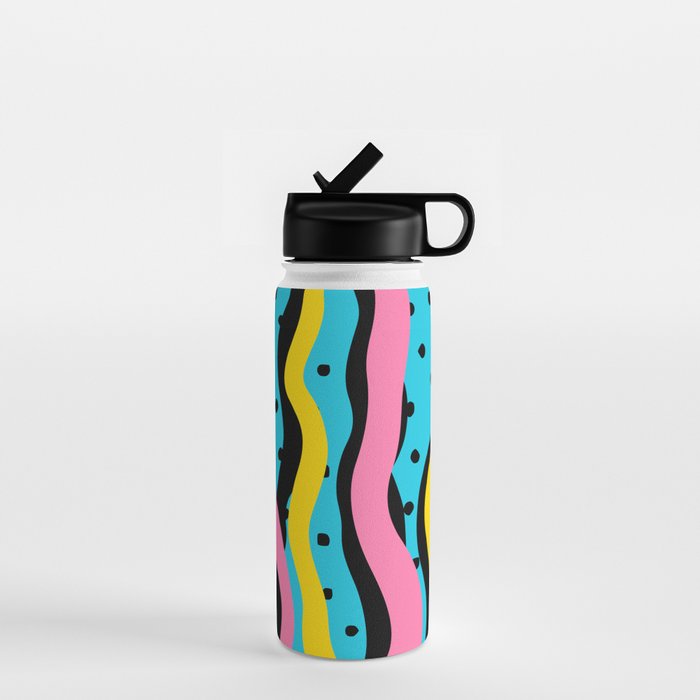 Colorful retro neon stripe art pattern Water Bottle Gallery Image 1