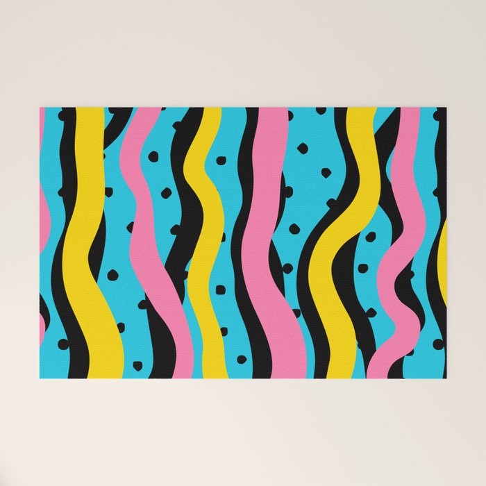 Colorful retro neon stripe art pattern Welcome Mat Gallery Image 1