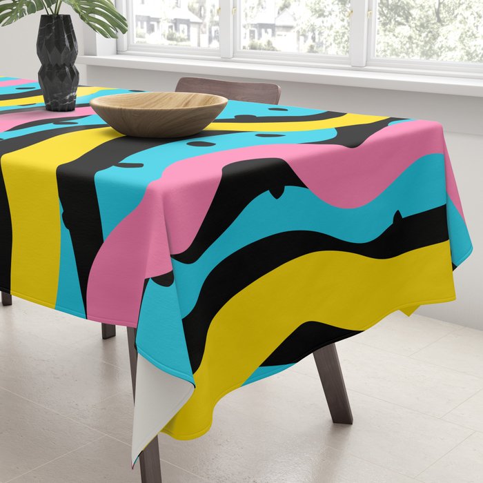 Colorful retro neon stripe art pattern Tablecloth Gallery Image 3