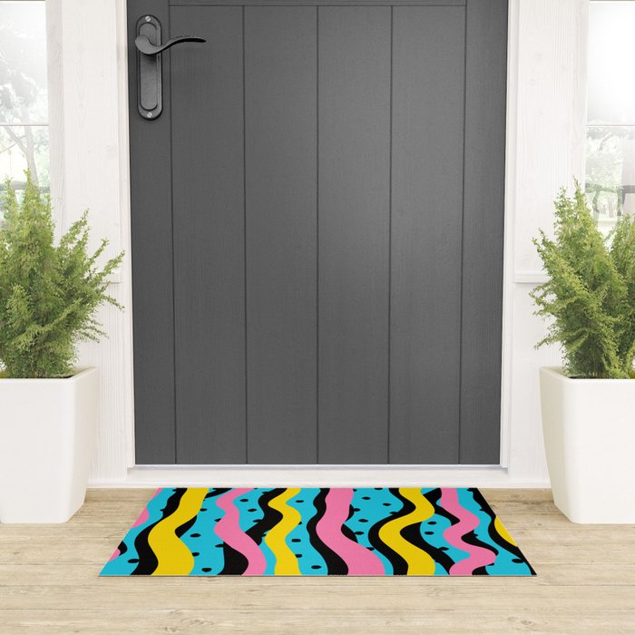 Colorful retro neon stripe art pattern Welcome Mat Gallery Image 3